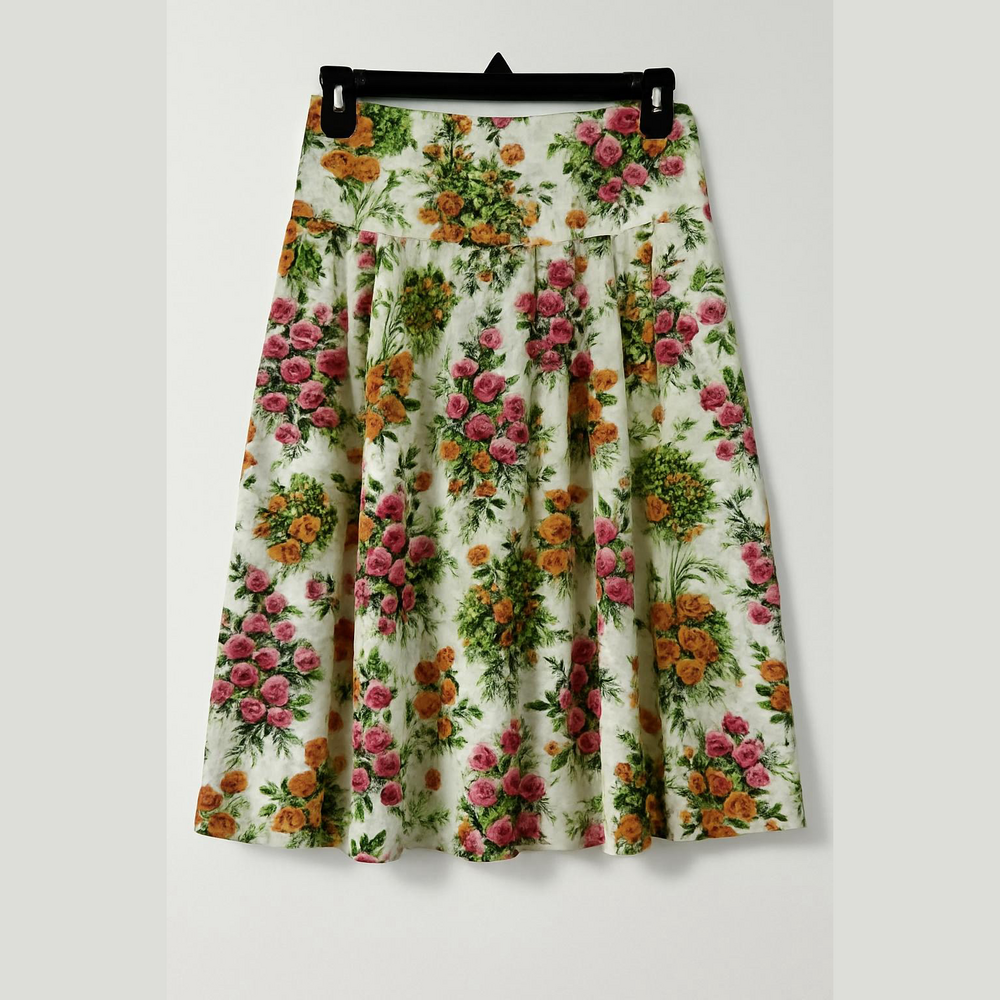 Odille Pink and Red A-Line Knee-Length Skirt